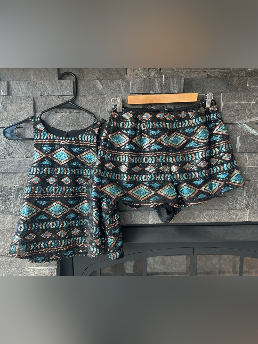 Show Me Your MuMu SET Aztec Sequin High Waist Shorts & Top